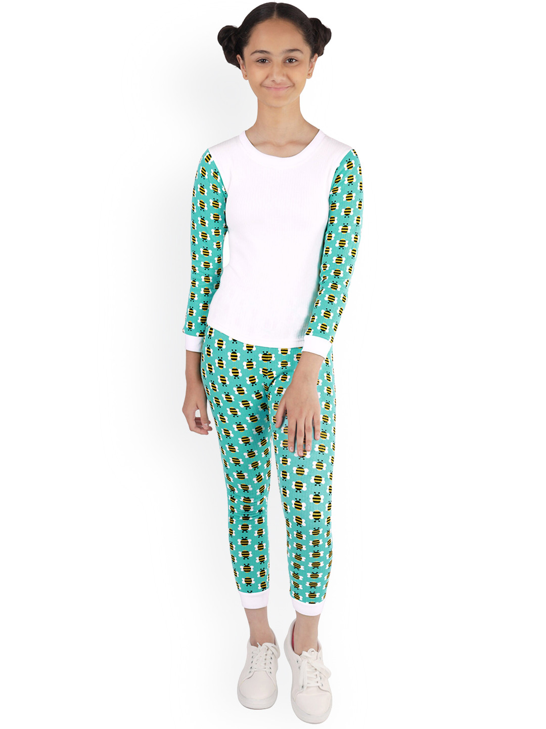 

DChica Girls Turquoise Blue & White Printed Thermal Set