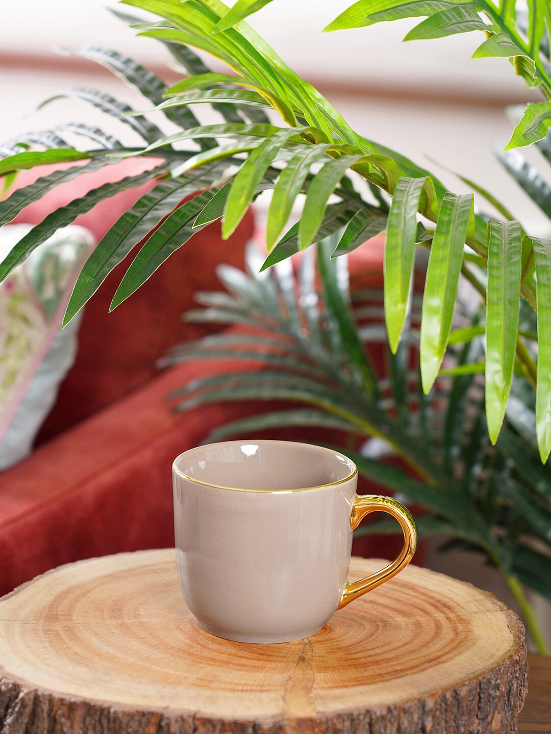

Pure Home and Living Set of 2 Brown & Gold-Toned Porcelain Glossy Mugs 330ml each