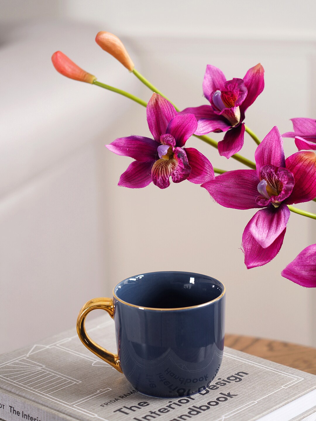 

Pure Home and Living Set of 2 Blue & Gold-Toned Porcelain Glossy Mugs 330ml each