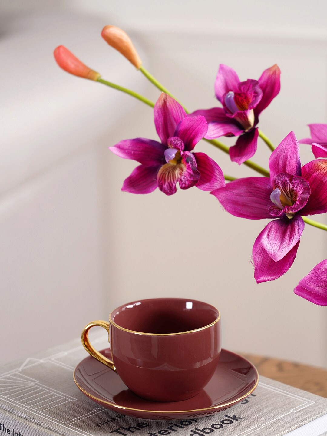 

Pure Home and Living Maroon Porcelain Glossy Cups and Saucers 330ml each