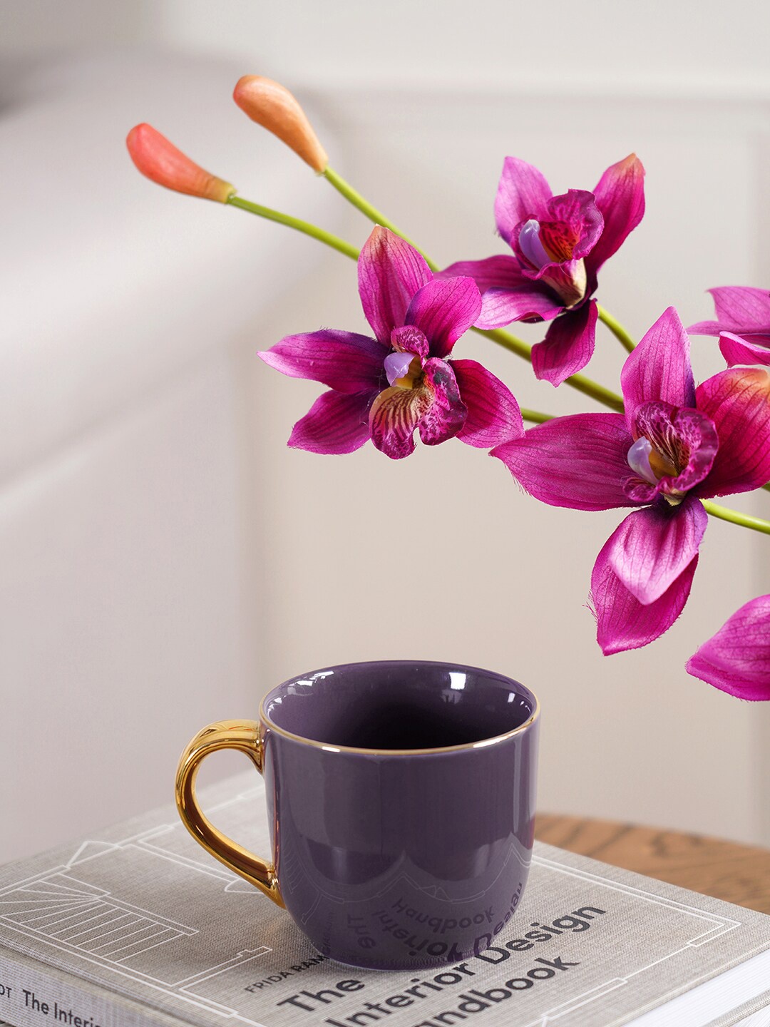 

Pure Home and Living Set of 2 Purple & Gold-Toned Porcelain Glossy Mugs 330ml each