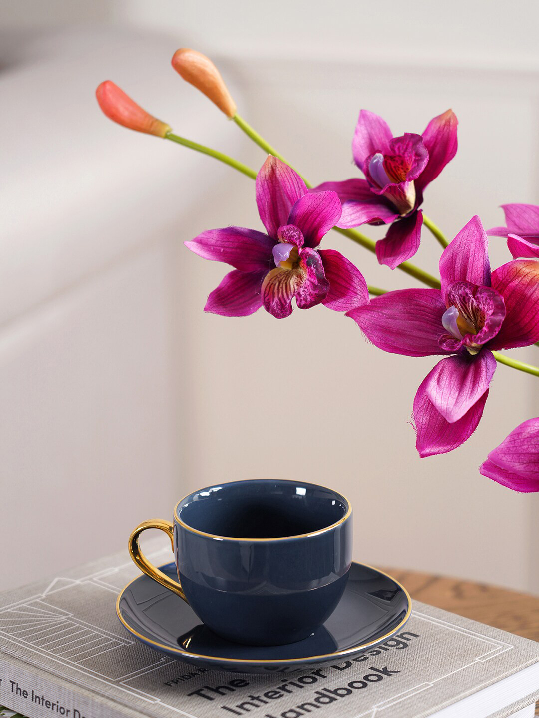

Pure Home and Living Set of 2 Blue Porcelain Glossy Cups and Saucers 330ml each