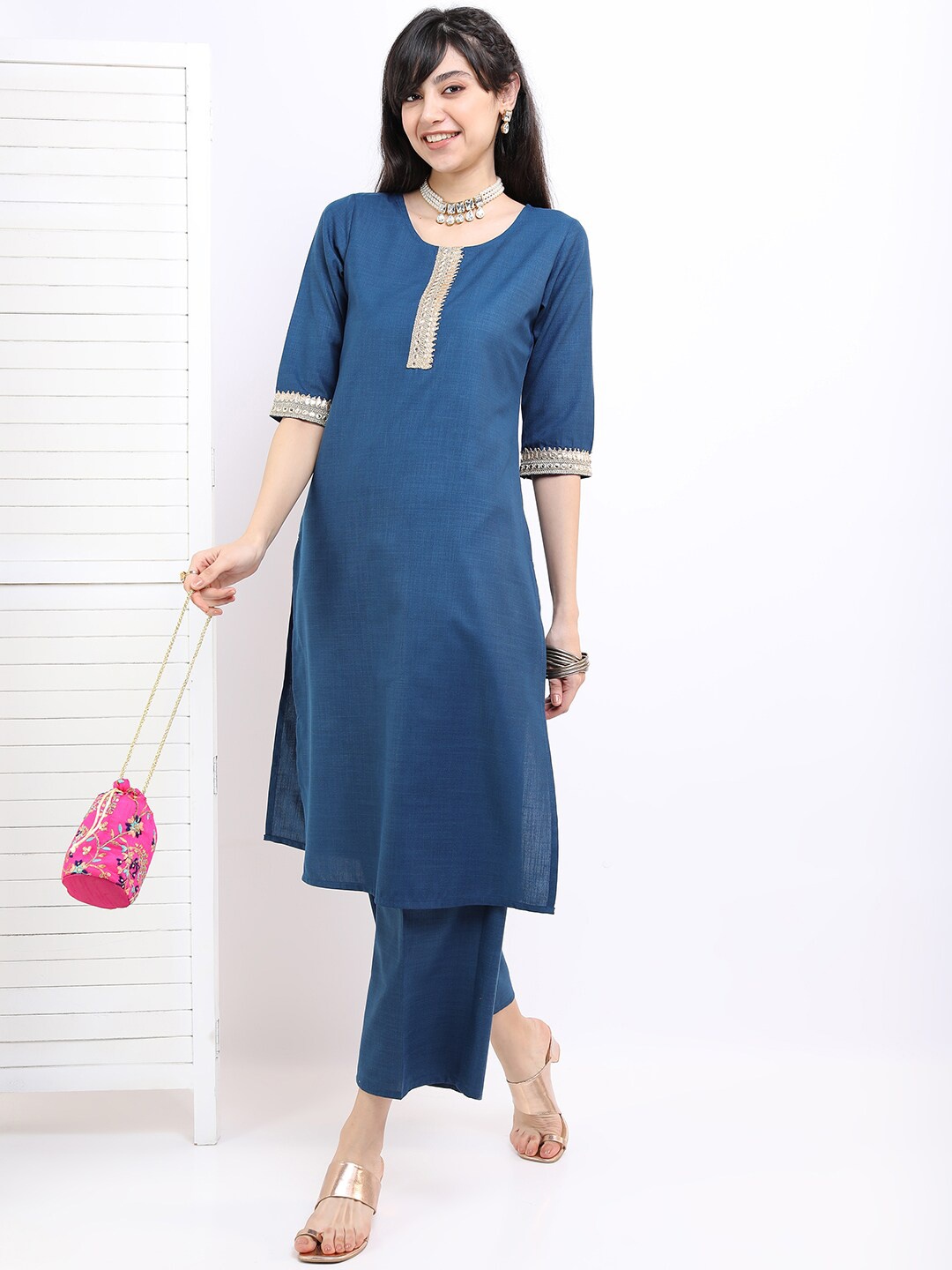 

Vishudh Women Kurta with Palazzos, Teal