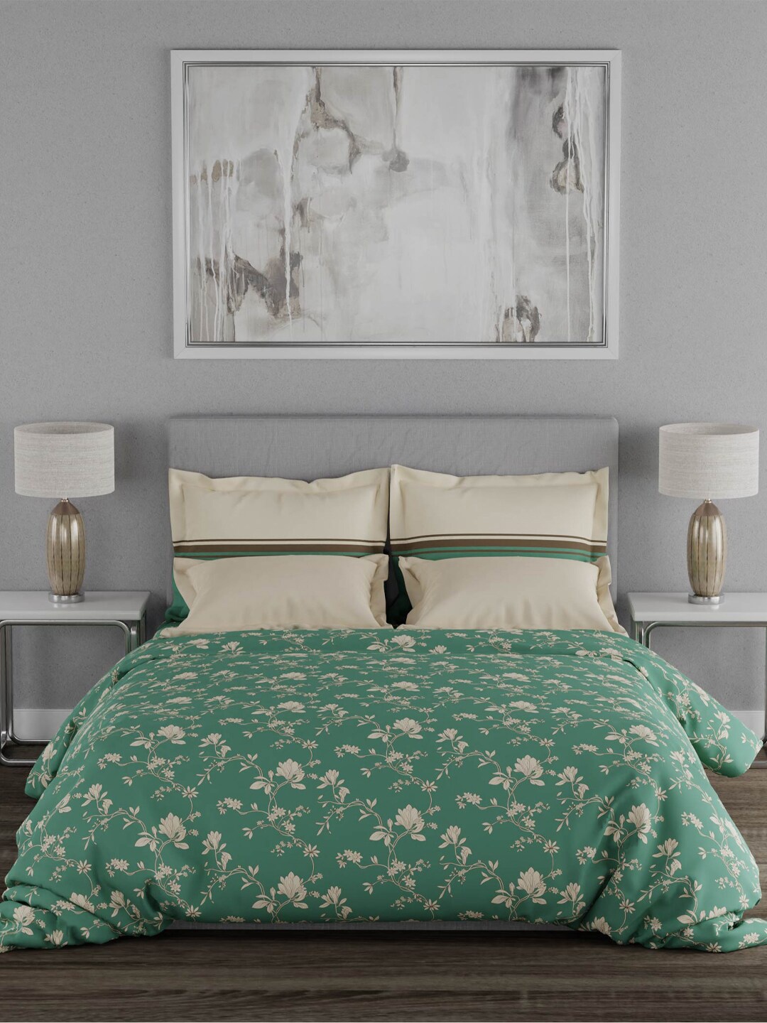 

Trident Floral 120 TC Queen Bedsheet with 2 Pillow Covers, Green