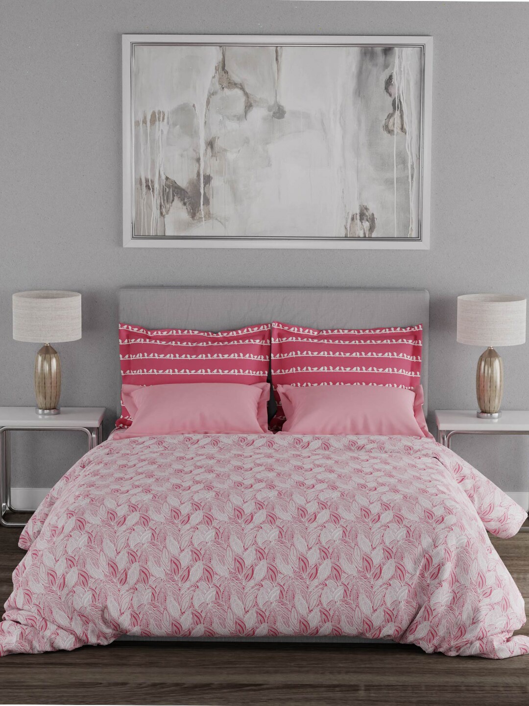 

MYTRIDENT Floral 120 TC Queen Bedsheet with 2 Pillow Covers, Pink
