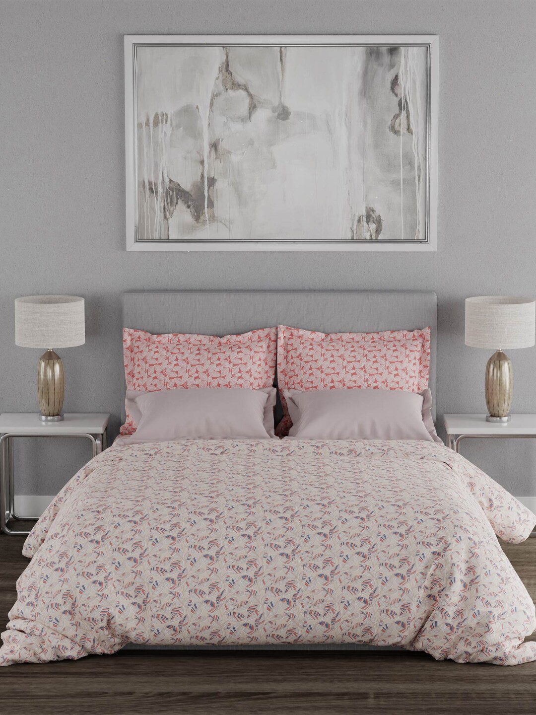 

MYTRIDENT Floral 120 TC Queen Bedsheet with 2 Pillow Covers, Peach