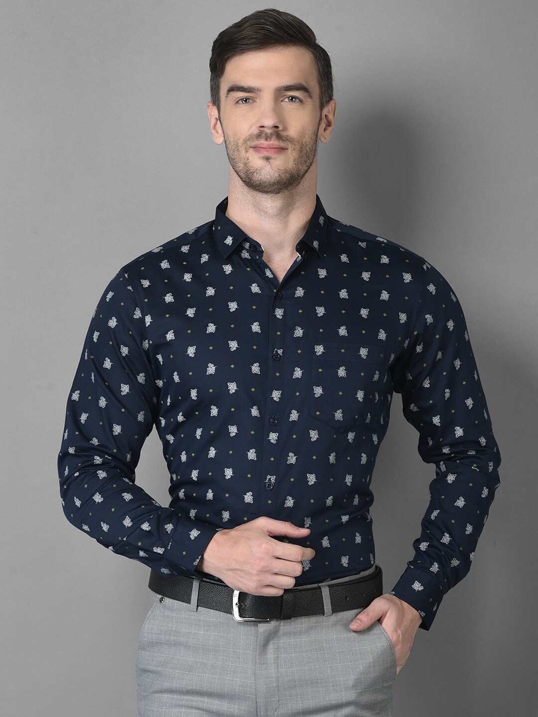 

Canary London Men Navy Blue Smart Slim Fit Printed Formal Shirt