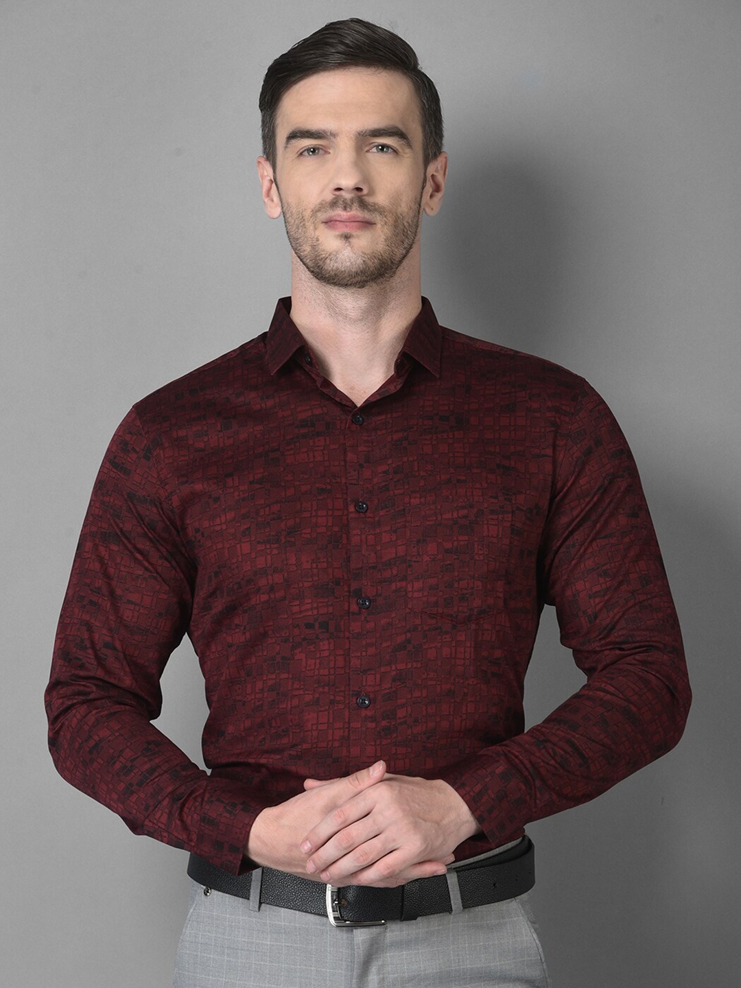 

Canary London Men Maroon Smart Slim Fit Printed Formal Shirt