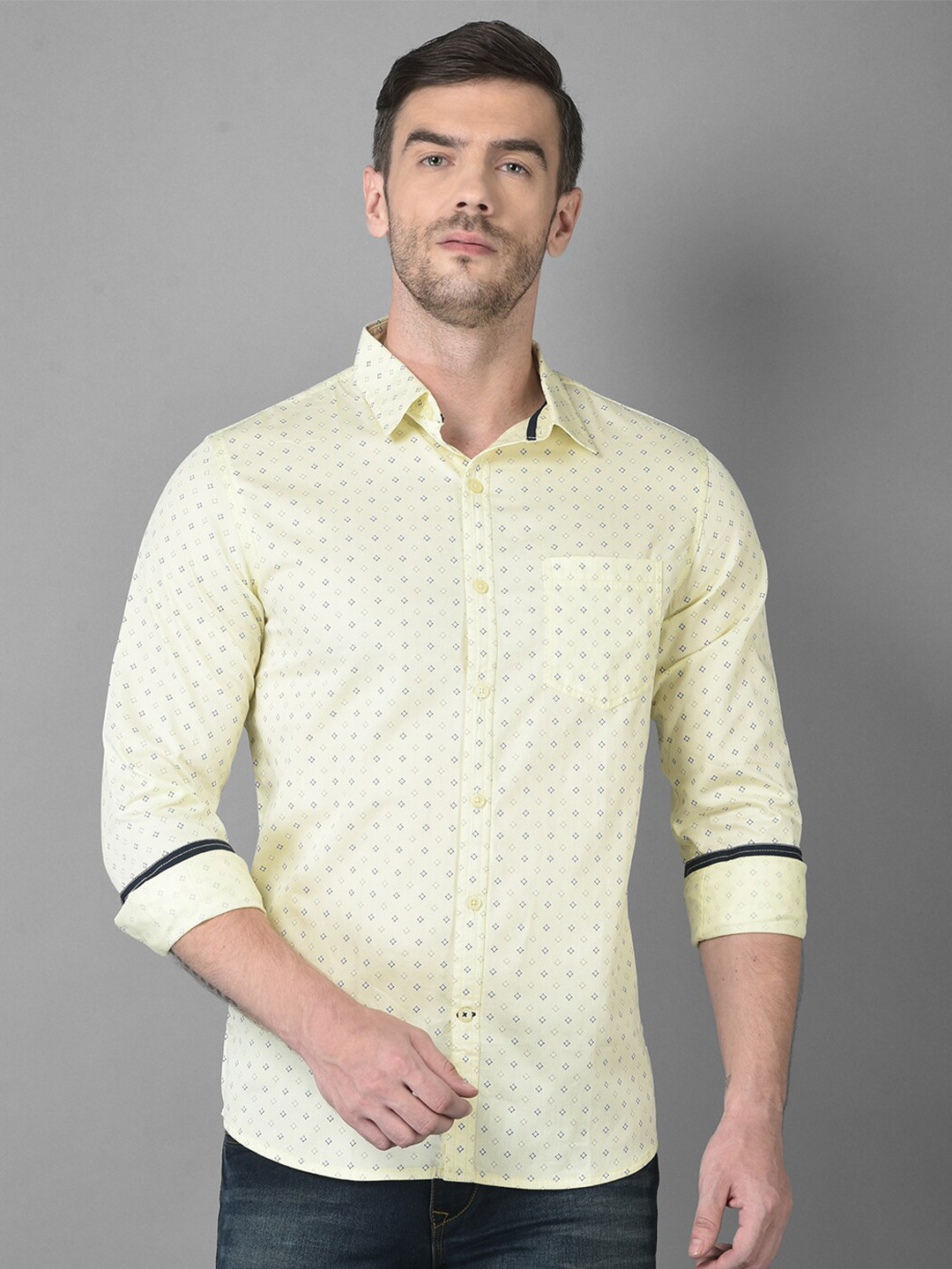 

Canary London Men Yellow Smart Slim Fit Printed Casual Shirt