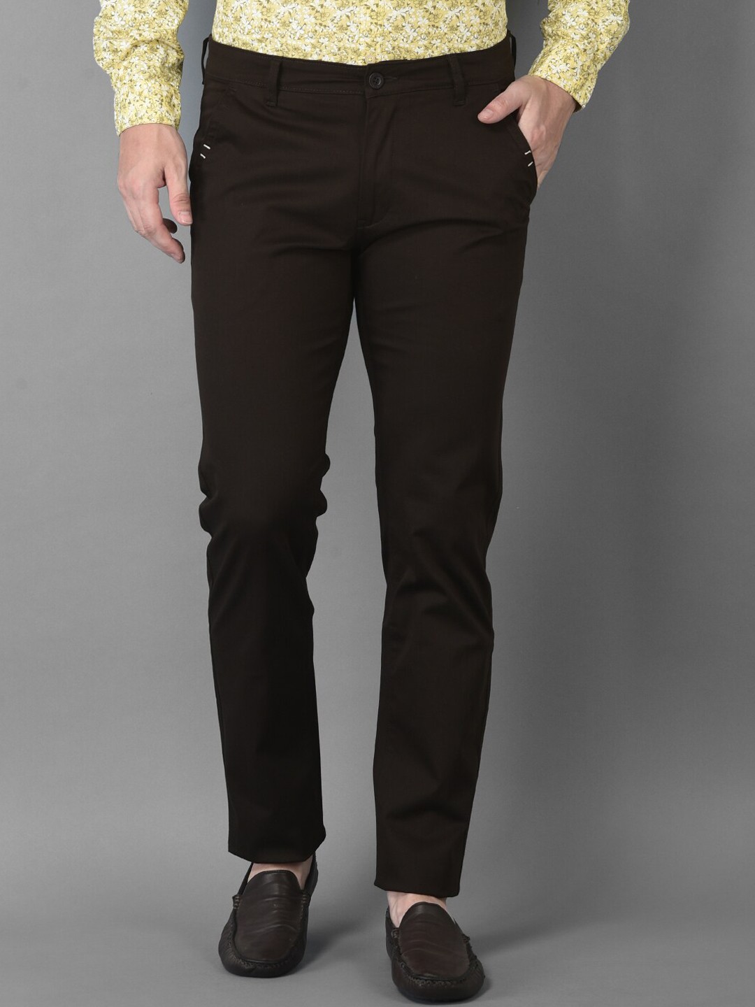 

Canary London Men Brown Smart Slim Fit Wrinkle Free Chinos Trousers