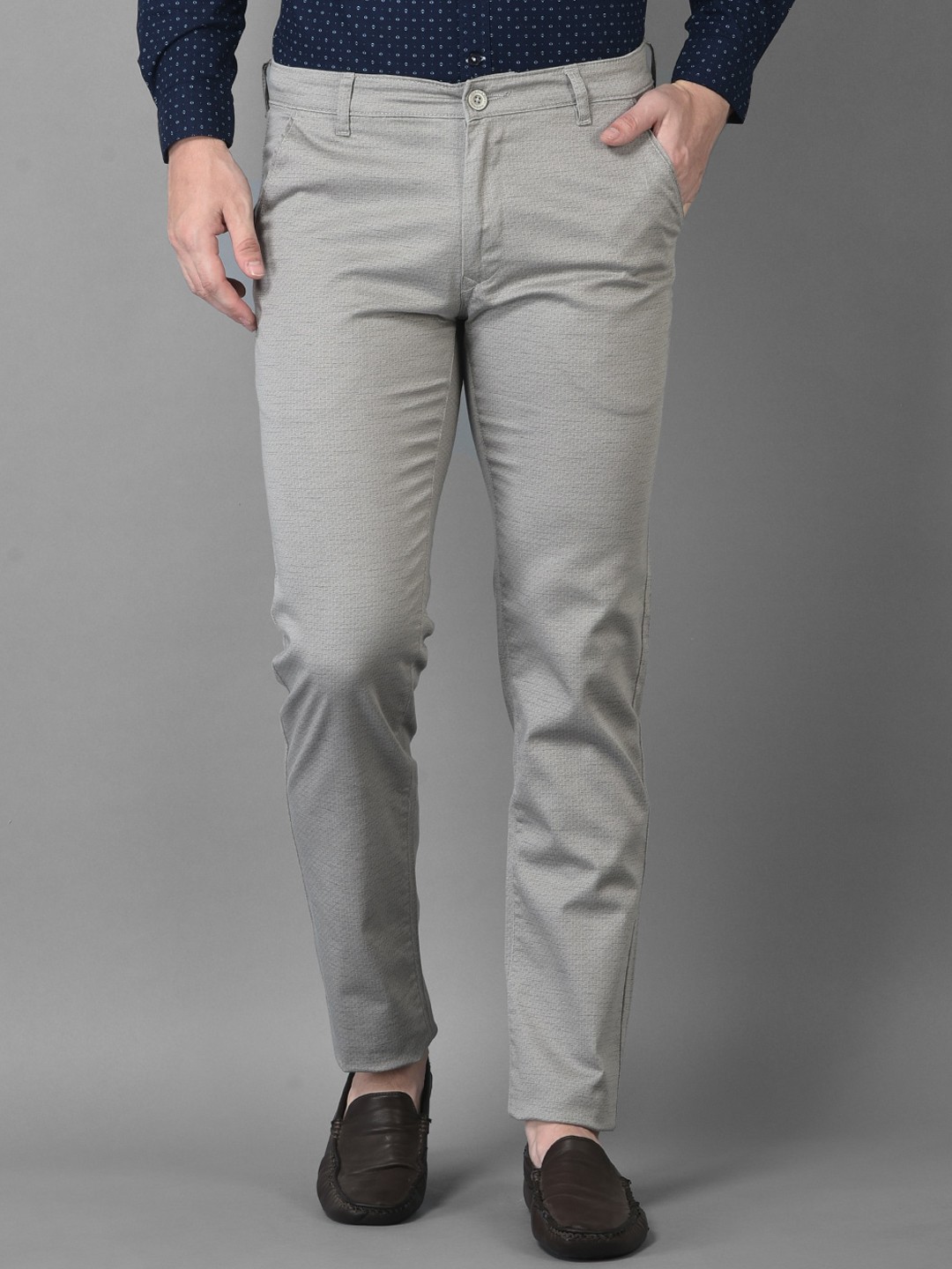 

Canary London Men Grey Smart Slim Fit Wrinkle Free Chinos Trousers