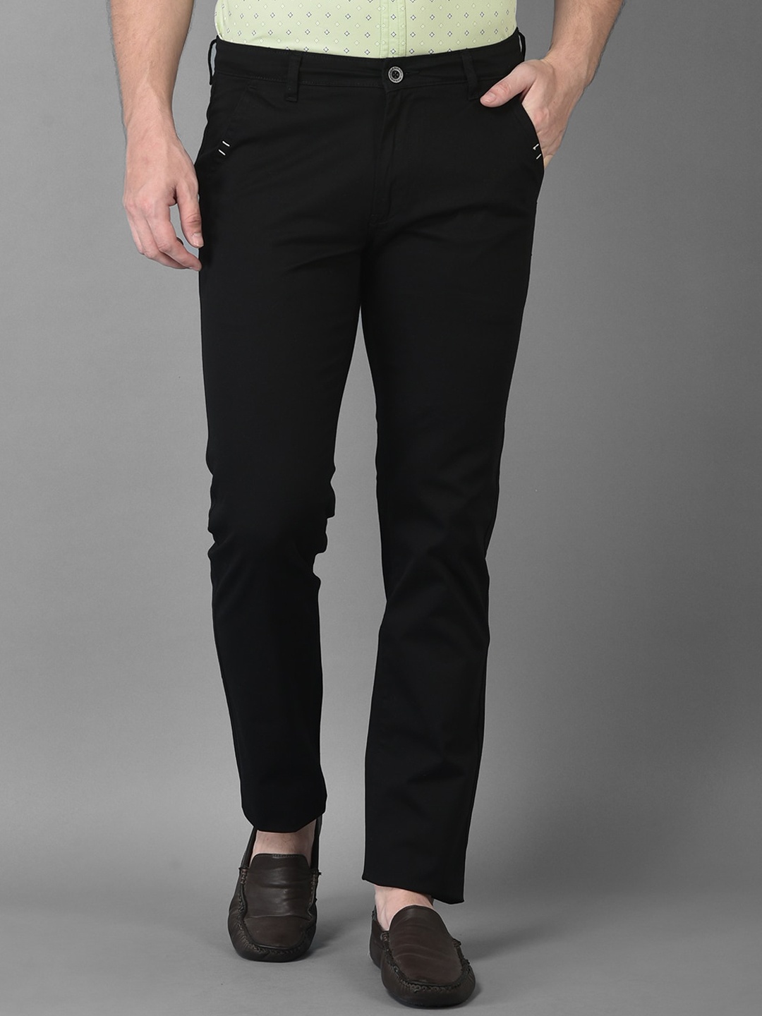 

Canary London Men Black Smart Slim Fit Wrinkle Free Chinos Trousers