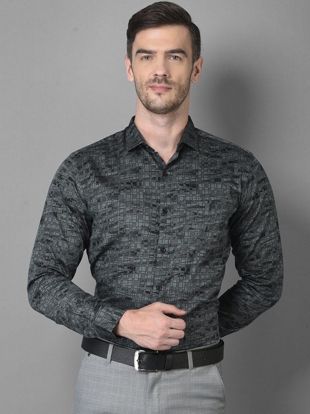 

Canary London Men Grey Smart Slim Fit Printed Formal Shirt