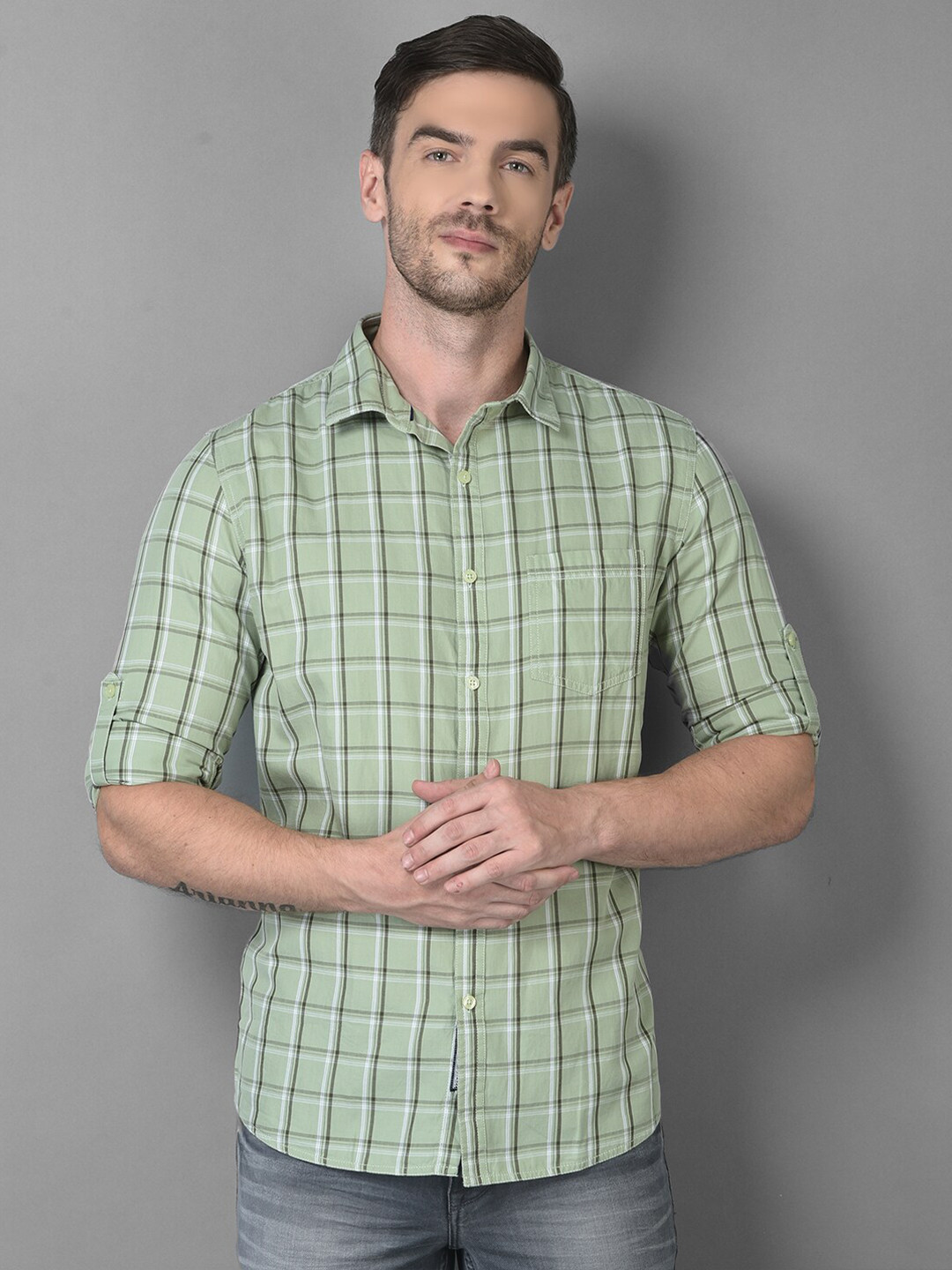 

Canary London Men Green Smart Slim Fit Tartan Checked Casual Shirt