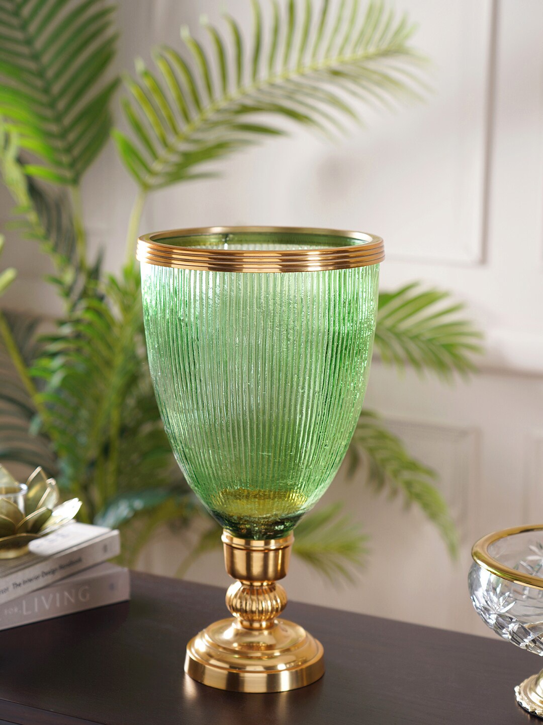 

Pure Home and Living Green Textured Hurricane Candle Holders