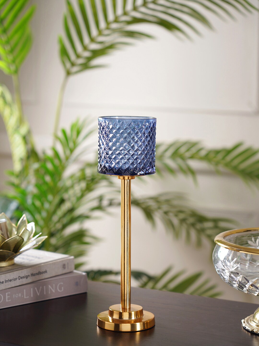 

Pure Home and Living Blue & Gold-Toned Solid Large Votive Candle Holder