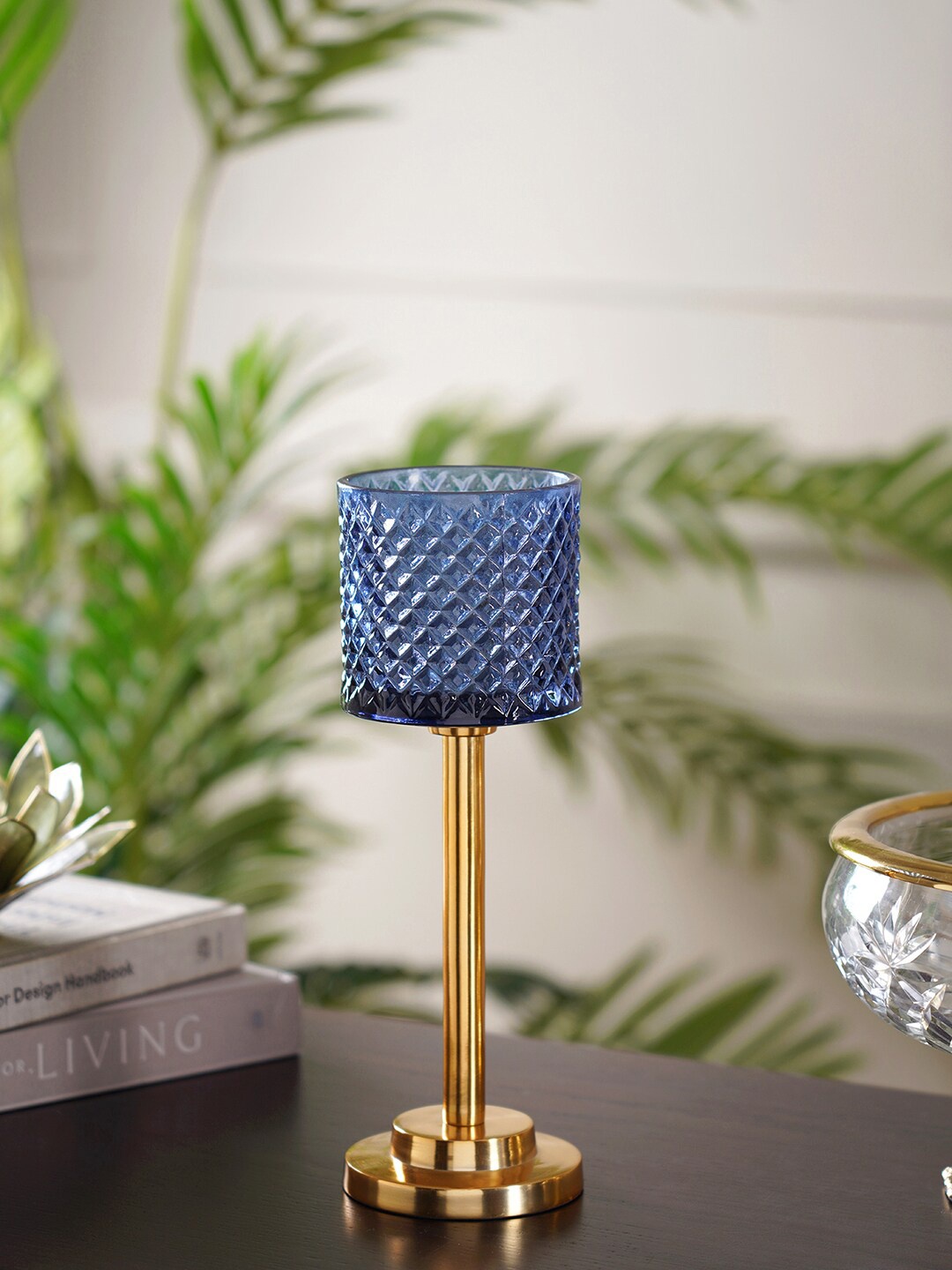 

Pure Home and Living Blue & Gold-Toned Solid Votive Candle Holder