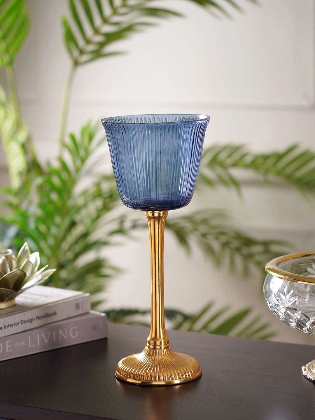 

Pure Home and Living Blue & Gold-Toned Solid Votive Tea-Light Candle Holder