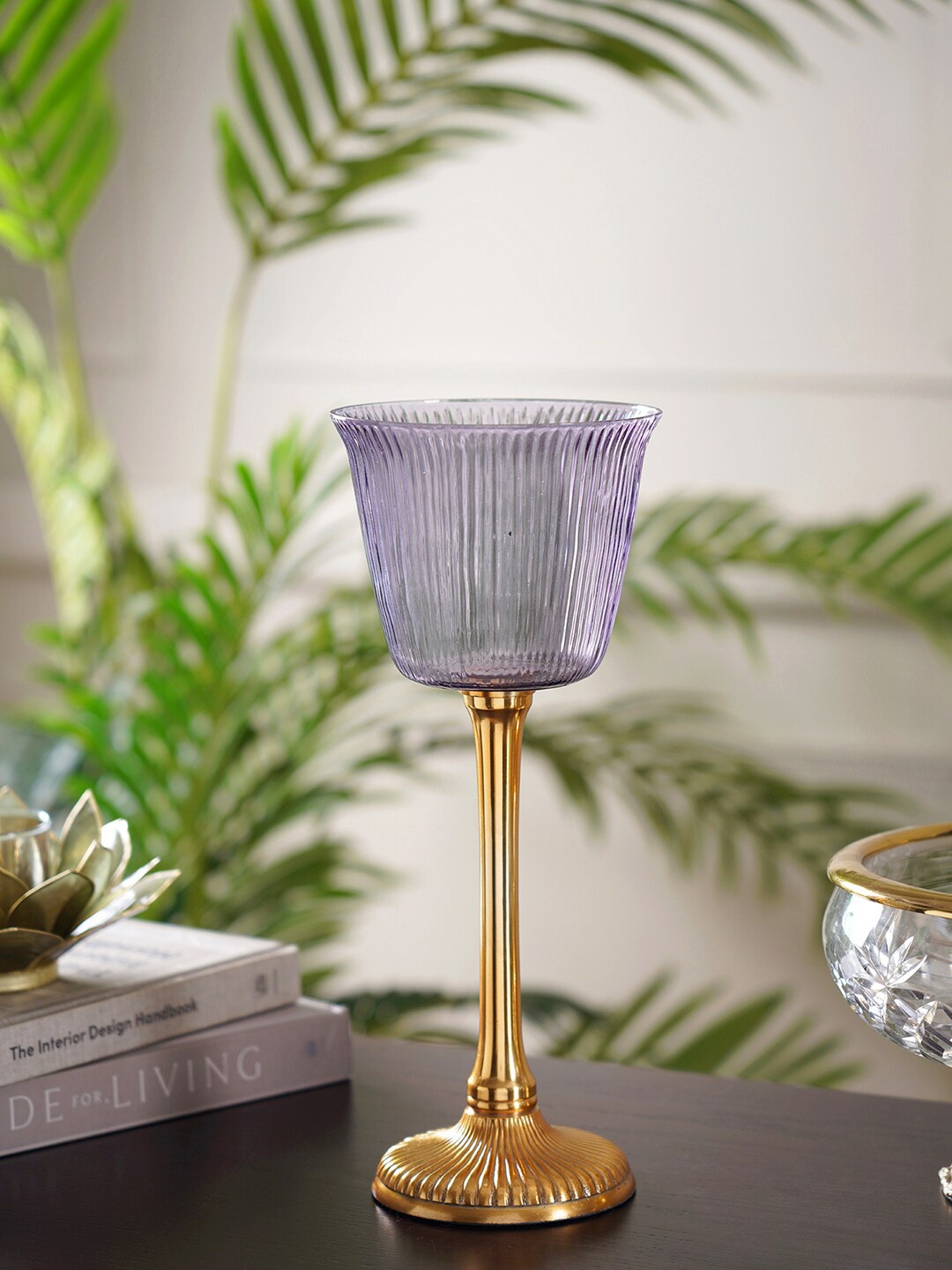 

Pure Home and Living Purple & Gold-Toned Solid Large Votive Candle Holder