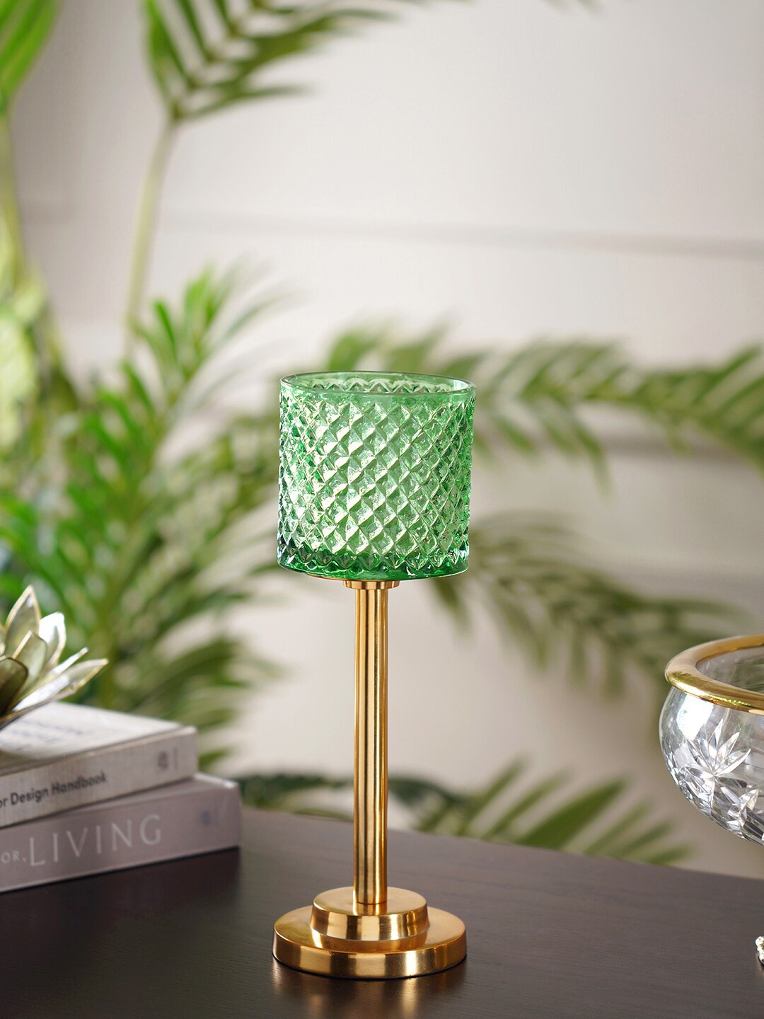 

Pure Home and Living Green & Gold-Toned Textured Glass Candle Holder