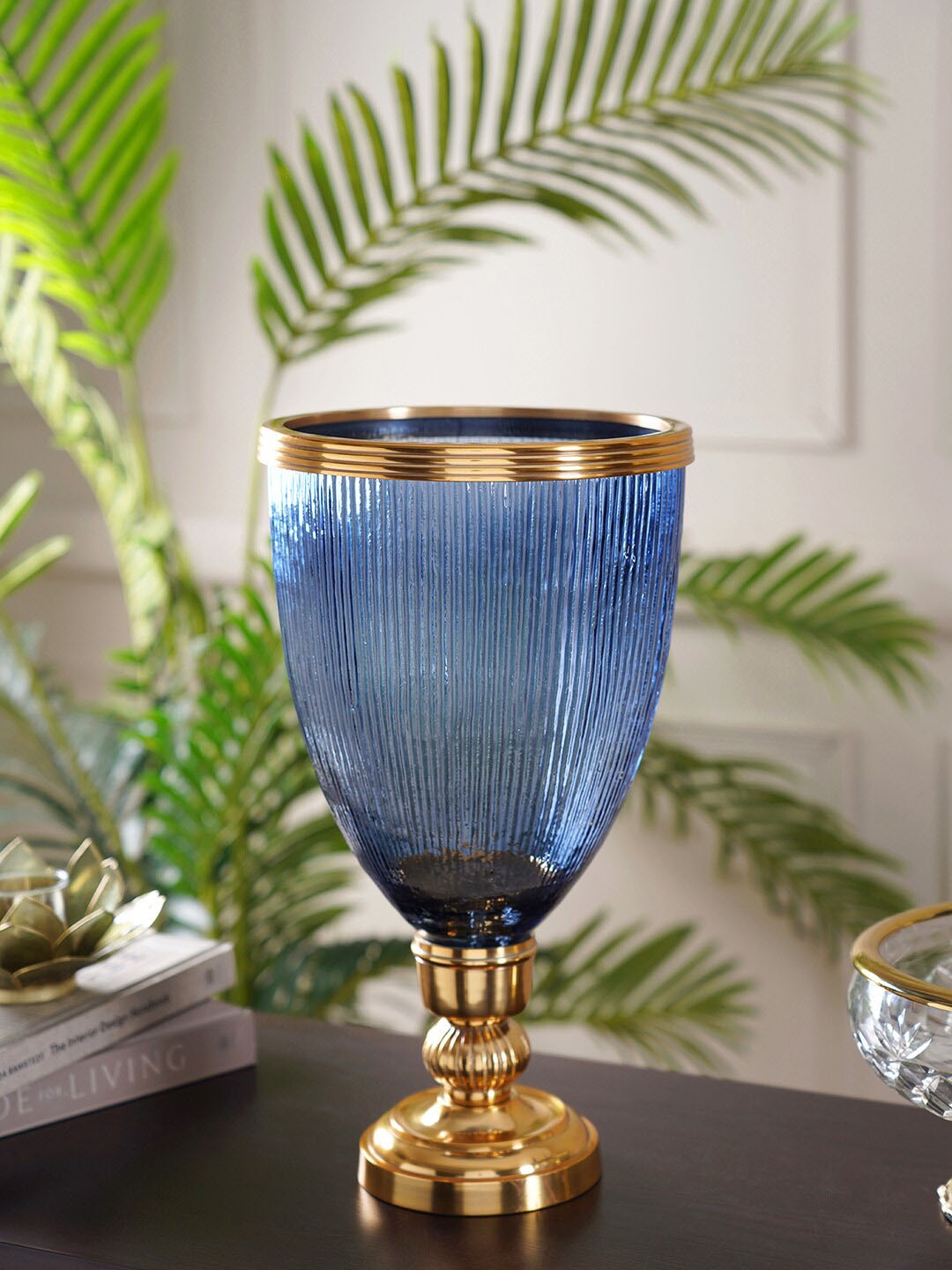 

Pure Home and Living Blue Textured Hurricane Candle Holders