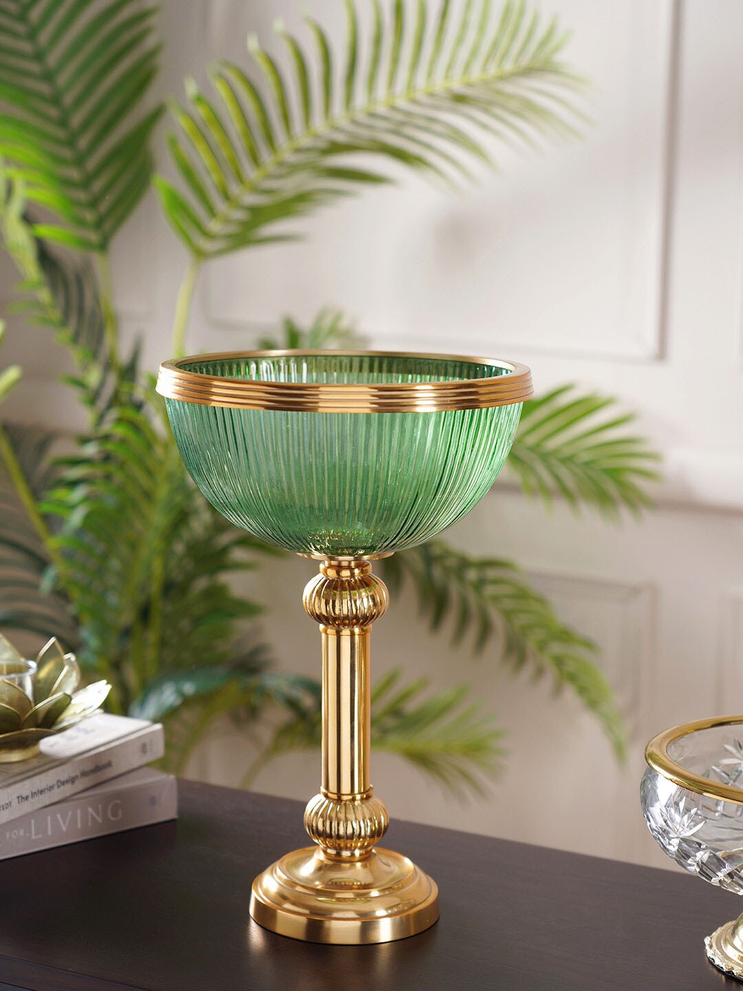 

Pure Home and Living Green & Gold-Toned Solid Bella Tall Hurricane Candle Holders