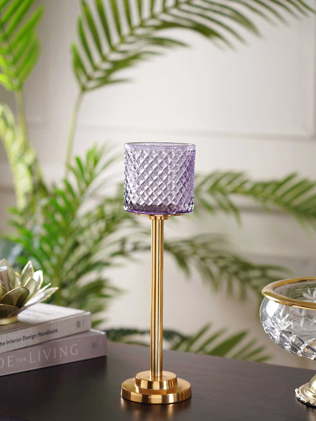 

Pure Home and Living Purple & Gold-Toned Textured Candle Holders