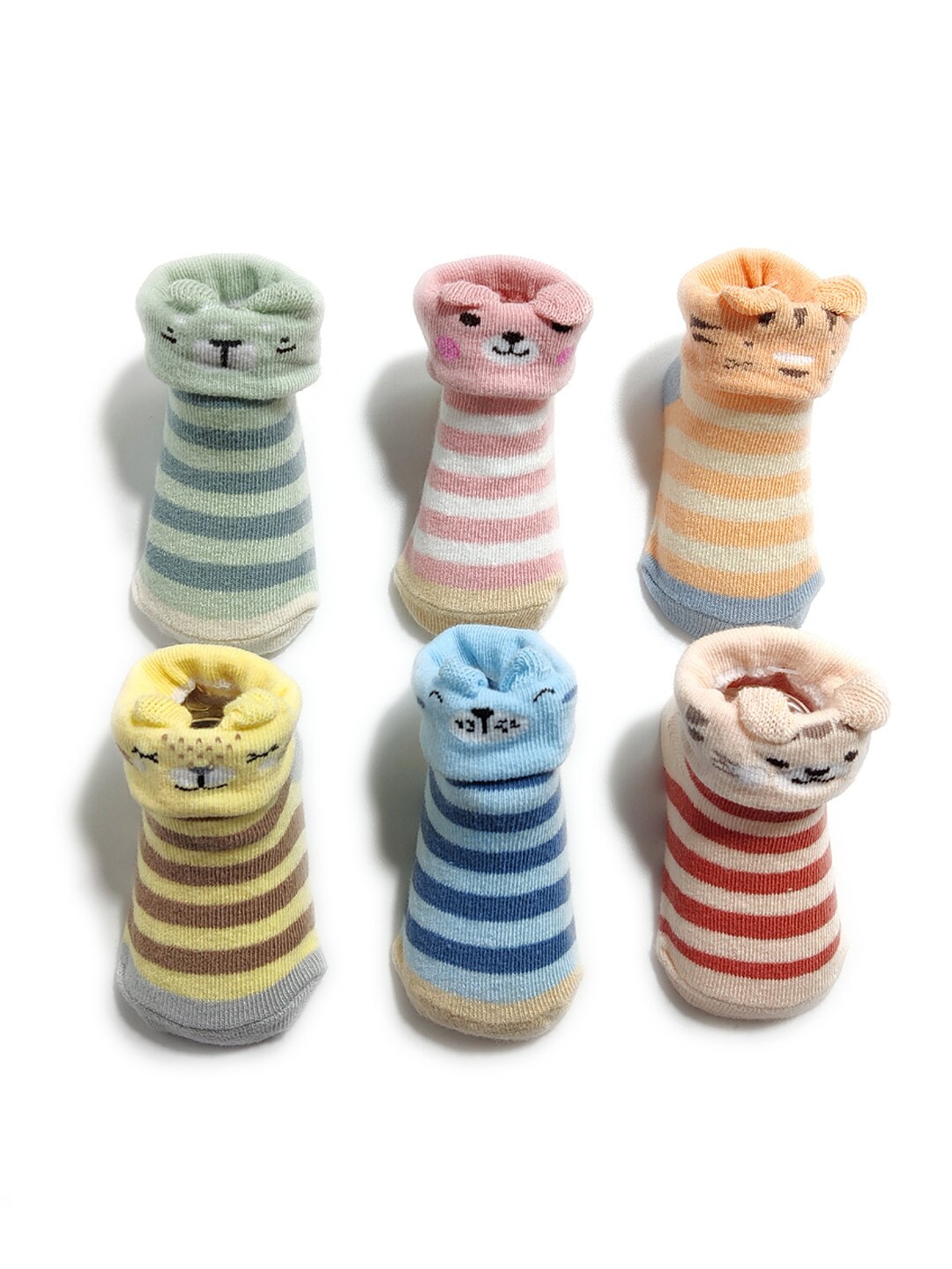 

FOOTPRINT 6 Pairs Infant Kids Unisex Multi-Colored Ankle-Length Assorted Antiskid Cotton Socks, Green