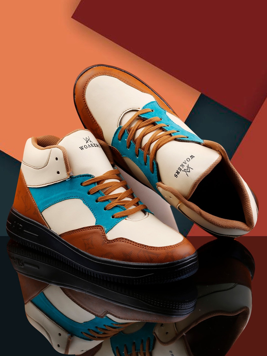 

Woakers Men Colourblocked Waterproof Lining Lace Up Sneakers, Cream