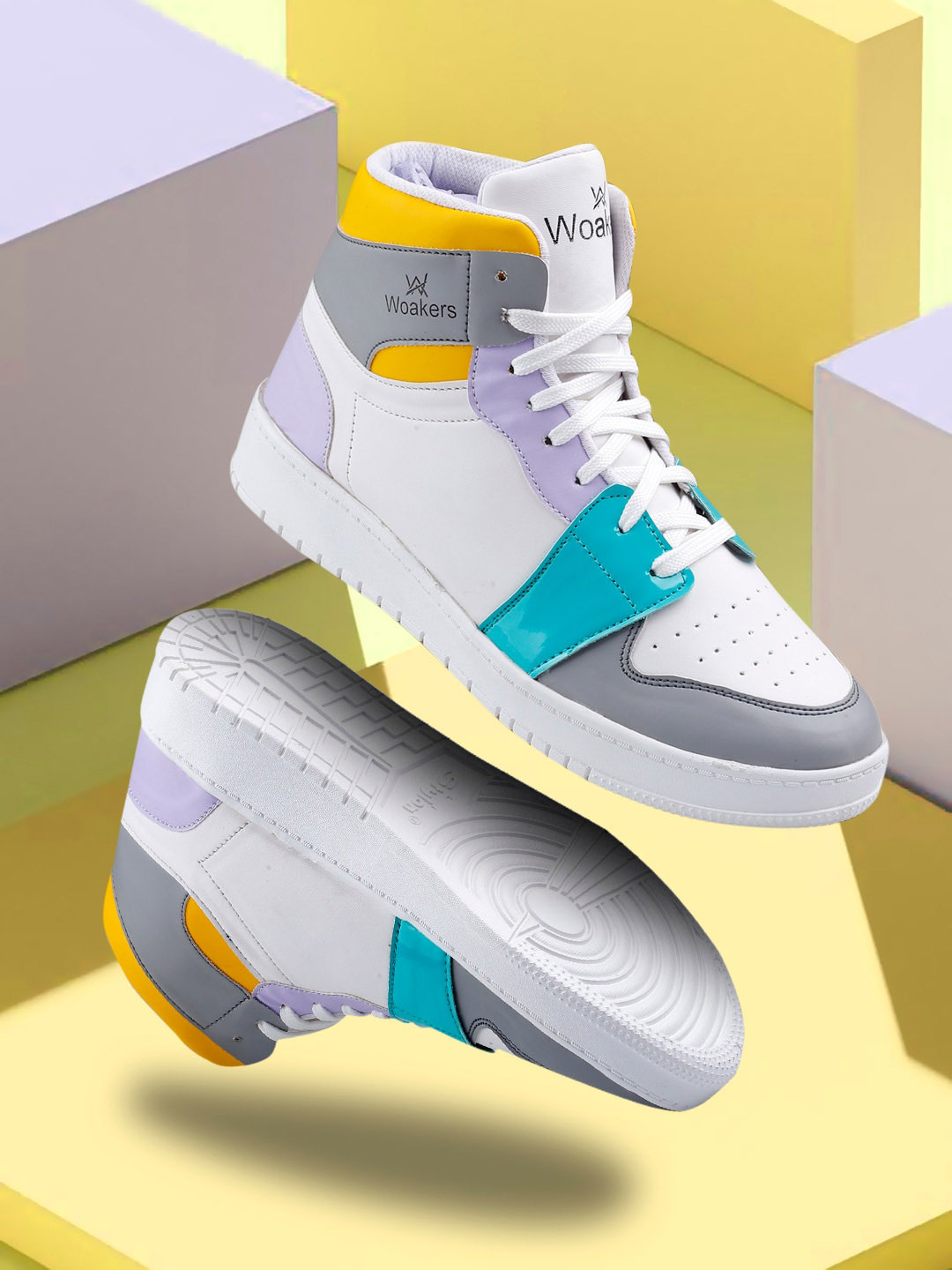 

Woakers Men Colourblocked High-Top Sneakers, White