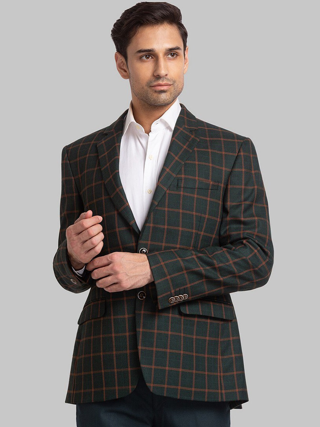 

Park Avenue Checked Single-Breasted Formal Blazers, Green
