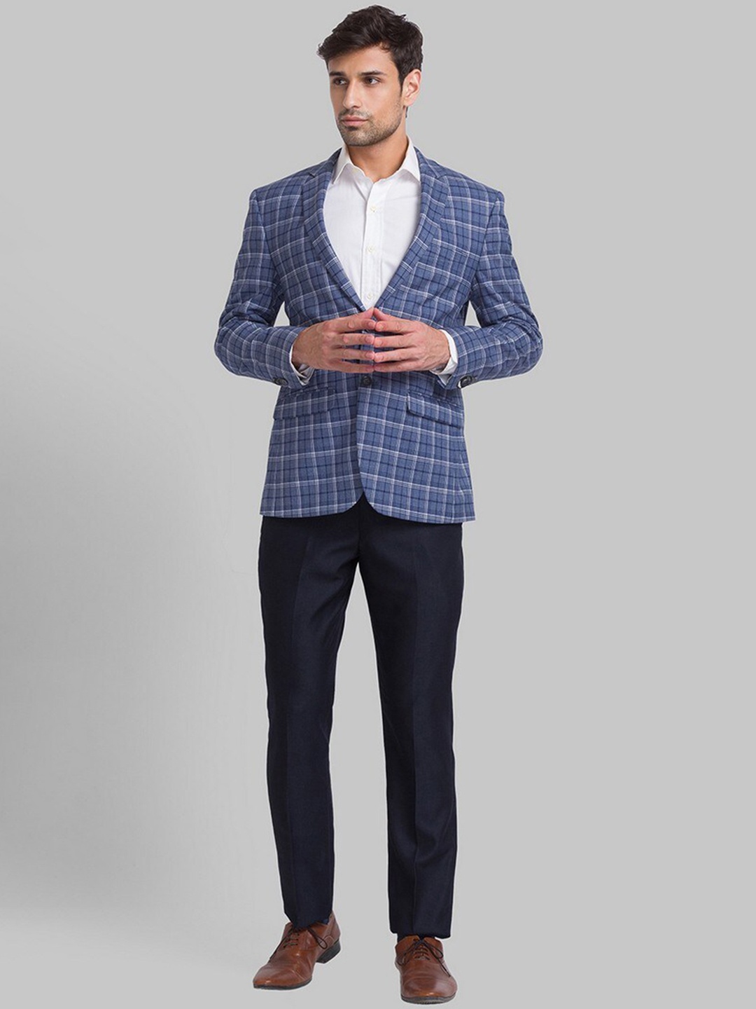 

Park Avenue Men Blue Checked Slim-Fit Single Breasted Blazers