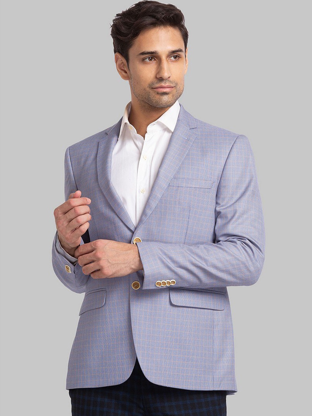 

Park Avenue Men Blue Checked Single Breasted Blazer