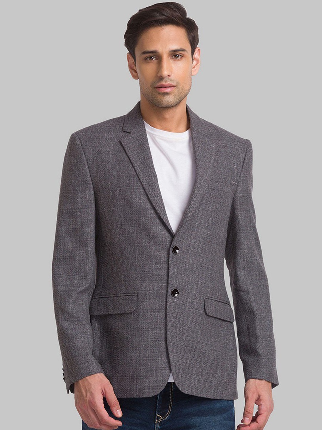 

Park Avenue Men Grey Self Design Single-Breasted Causal Blazers