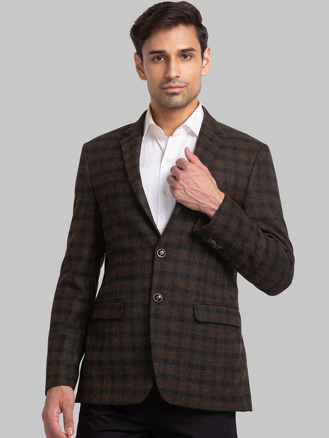 

Park Avenue Men Brown Checked Slim-Fit Single-Breasted Formal Blazers