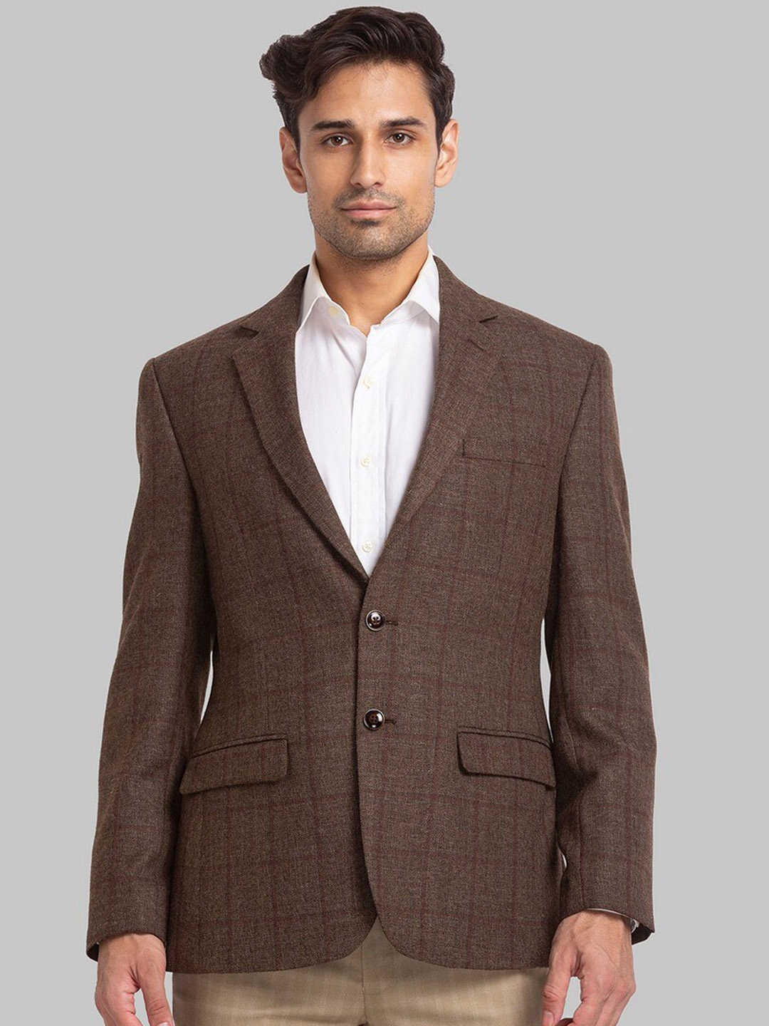 

Park Avenue Men Brown Checked Single Breasted Blazers