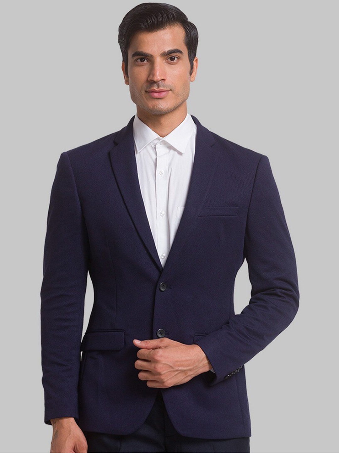 

Park Avenue Men Navy Blue Solid Single Breasted Formal Blazer