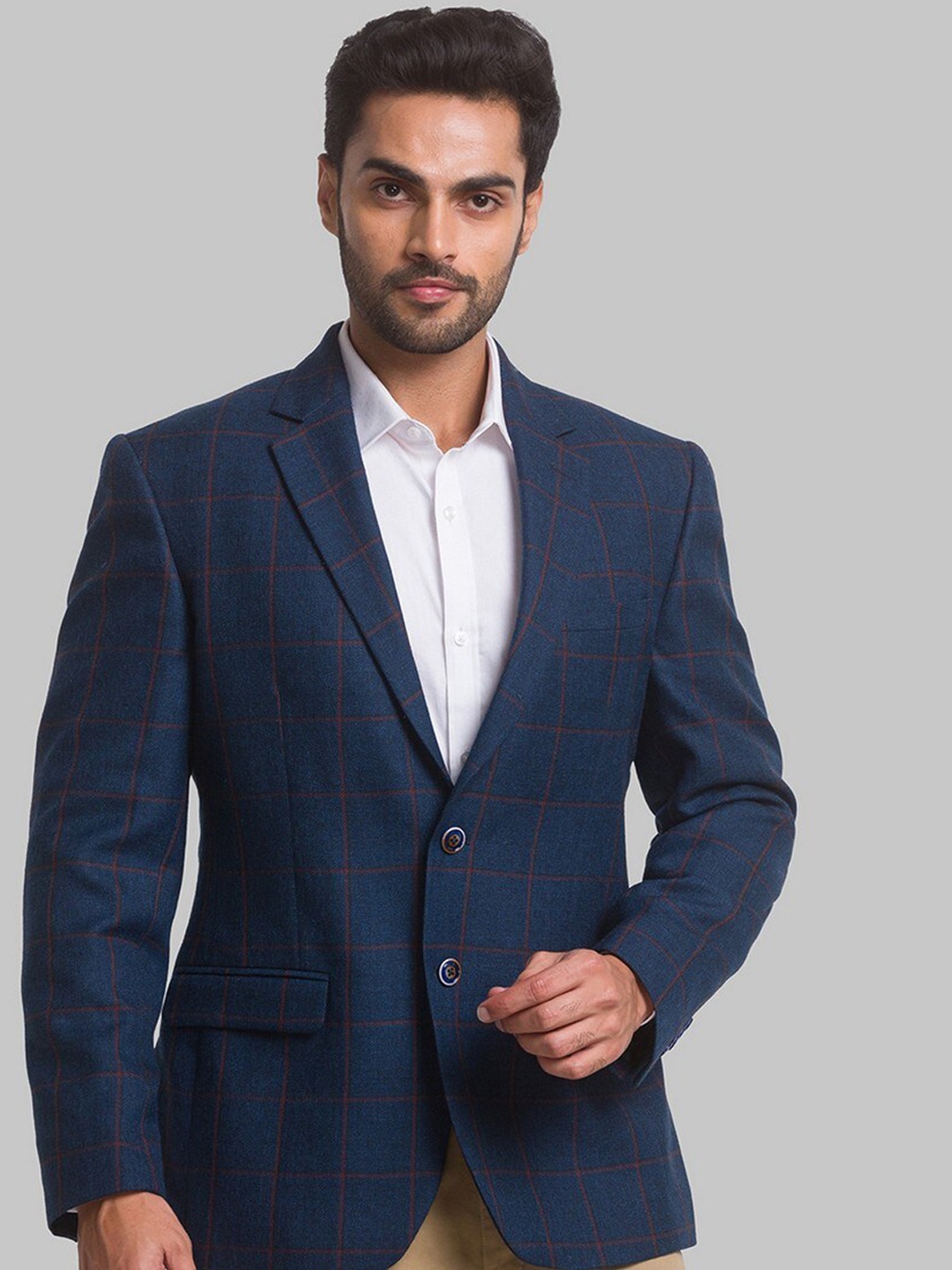 

Park Avenue Men Blue Checked Single-Breasted Causal Blazers