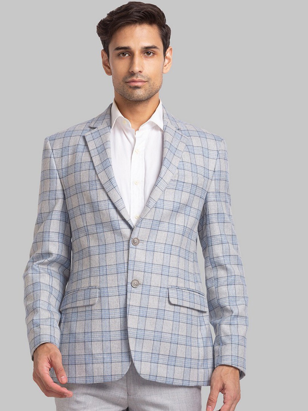 

Park Avenue Men Grey Checked Single-Breasted Causal Blazers