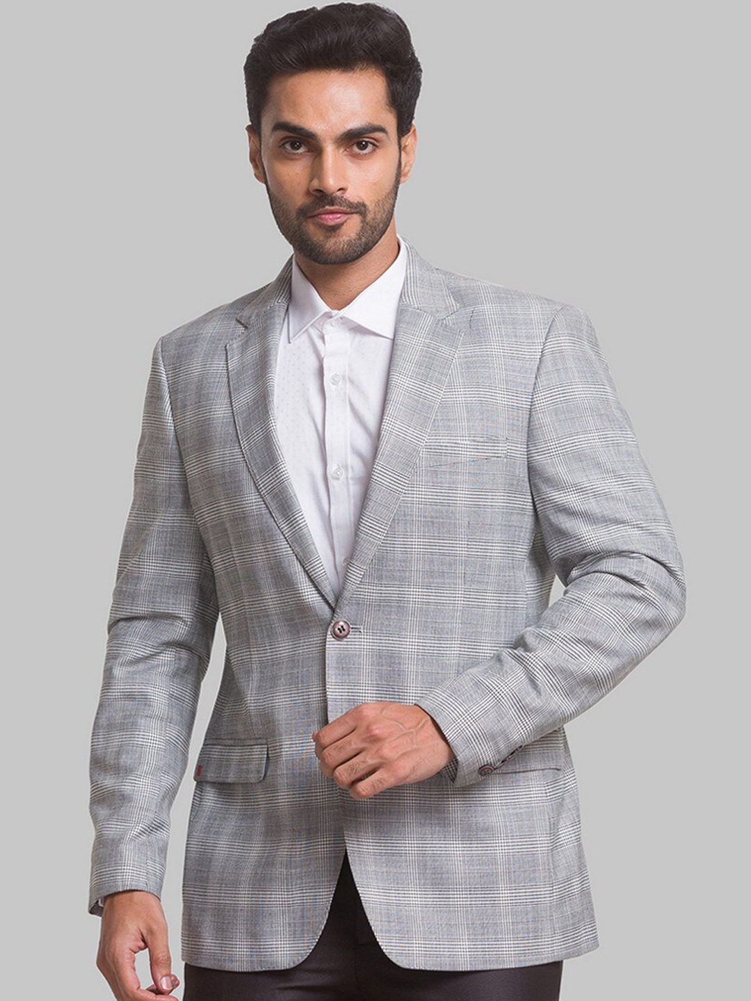 

Park Avenue Men Grey Checked Single-Breasted Slim Fit Blazers