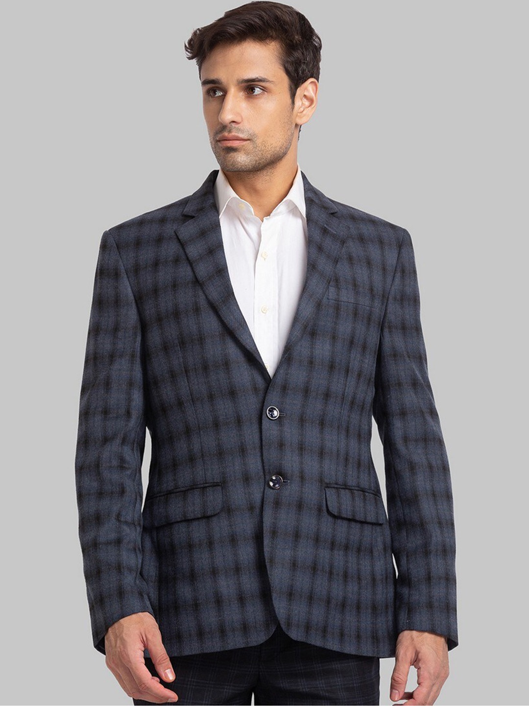 

Park Avenue Men Blue Checked Single-Breasted Formal Blazer