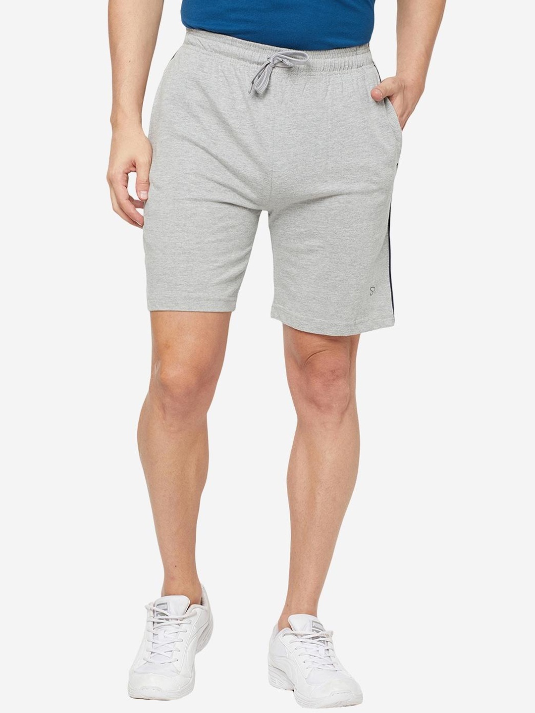 

SPORTO Men Regular Fit Mid Rise Cotton Sports Shorts, Grey melange
