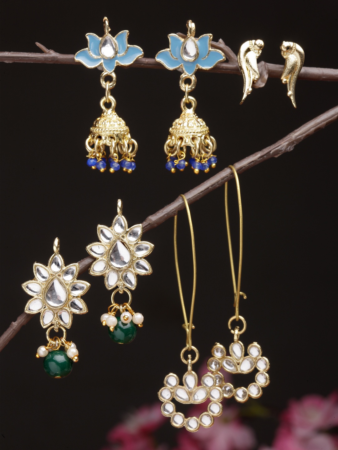 

KARATCART Set of 4 Gold Plated Kundan Classic Drop Earrings, Multi