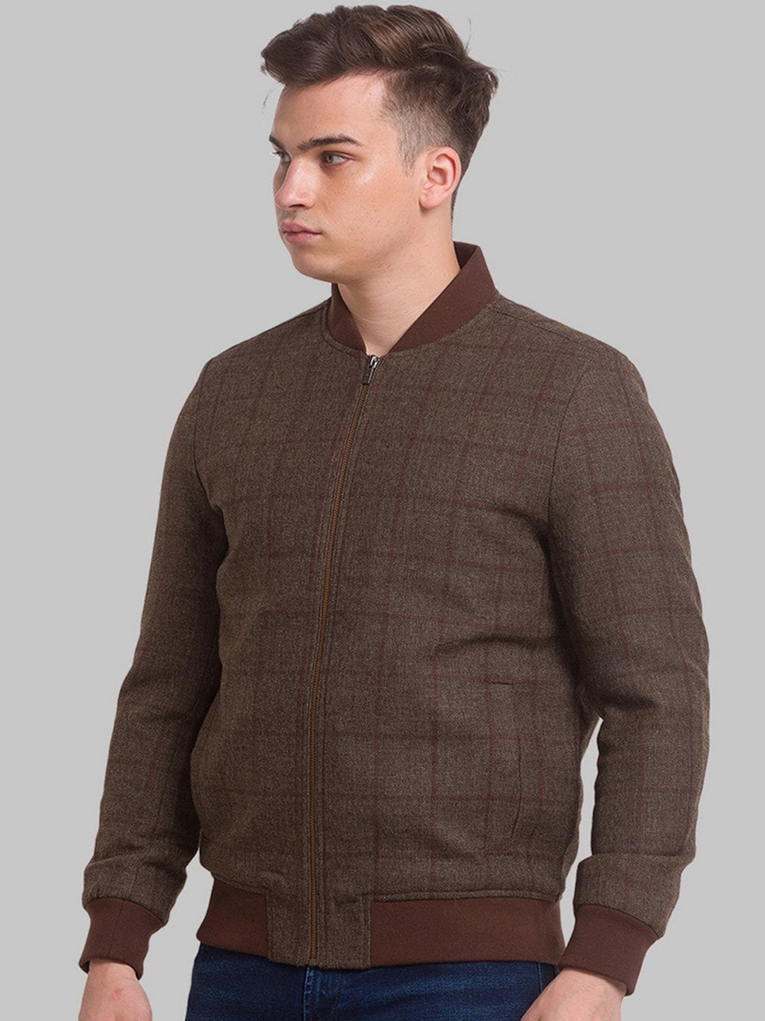 

Park Avenue Men Brown Checked Open Front Jacket