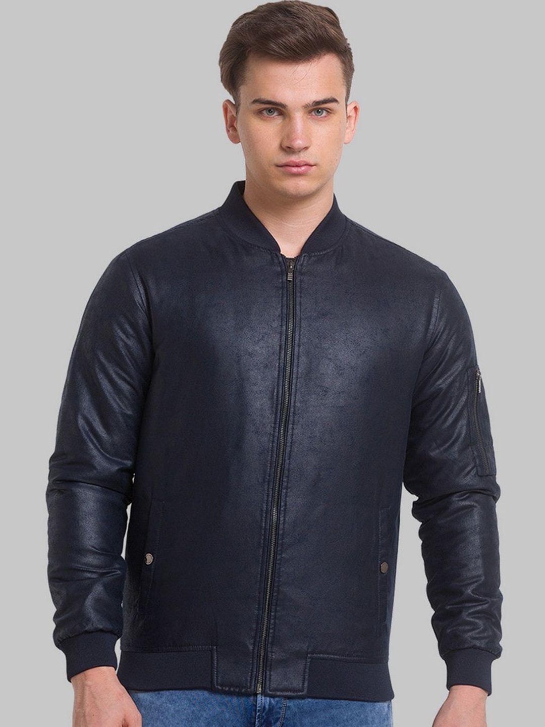 

Park Avenue Men Blue Crop Bomber Jacket