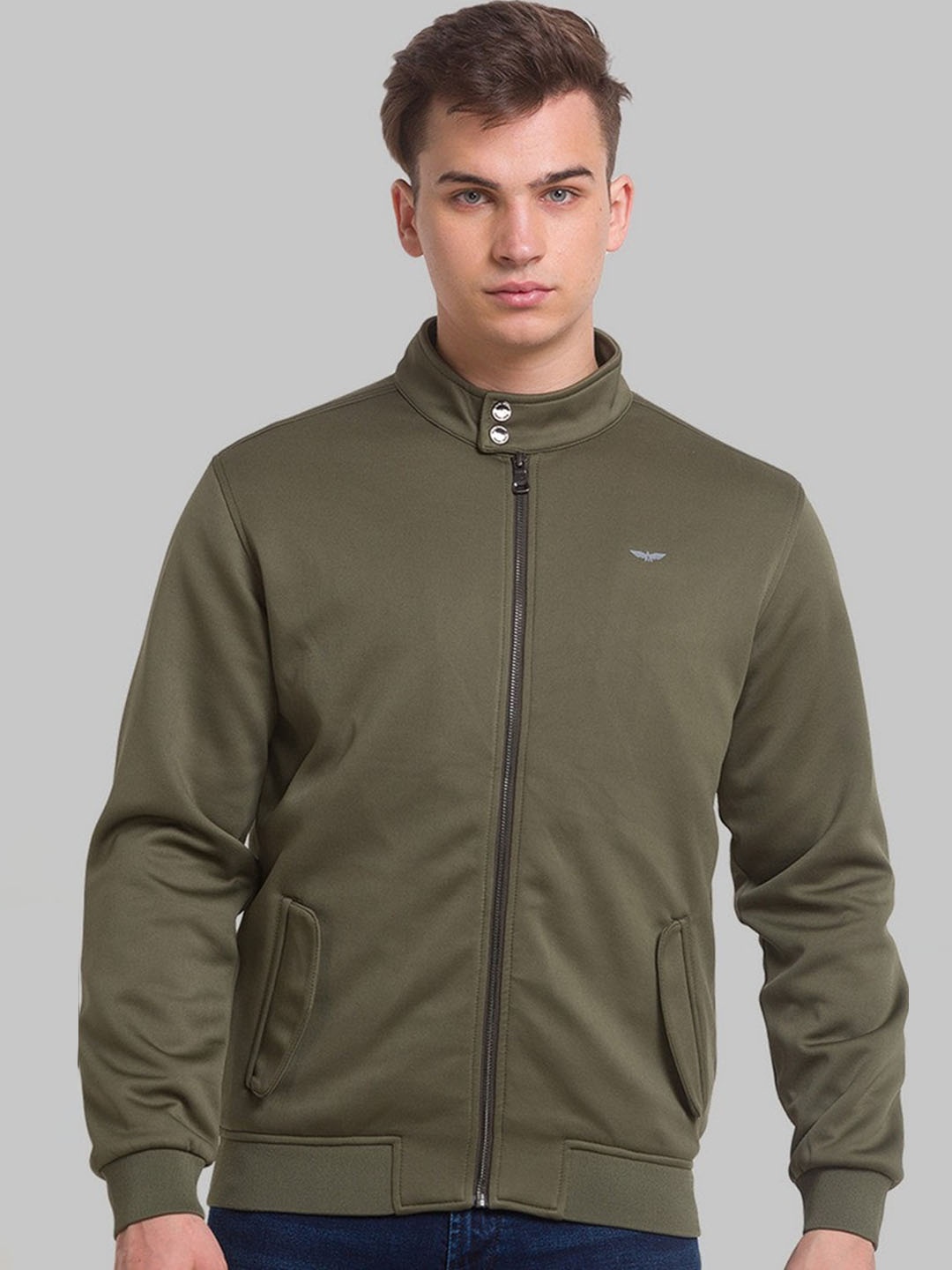 

Park Avenue Men Green Solid Bomber Jacket