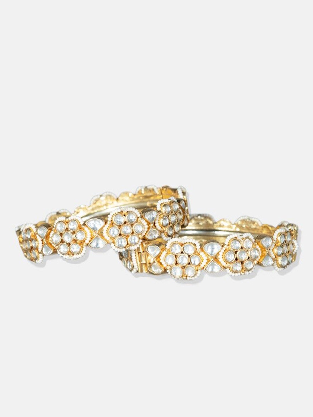 

AURAA TRENDS Gold-Plated & White Kundan-Studded Bangle Set
