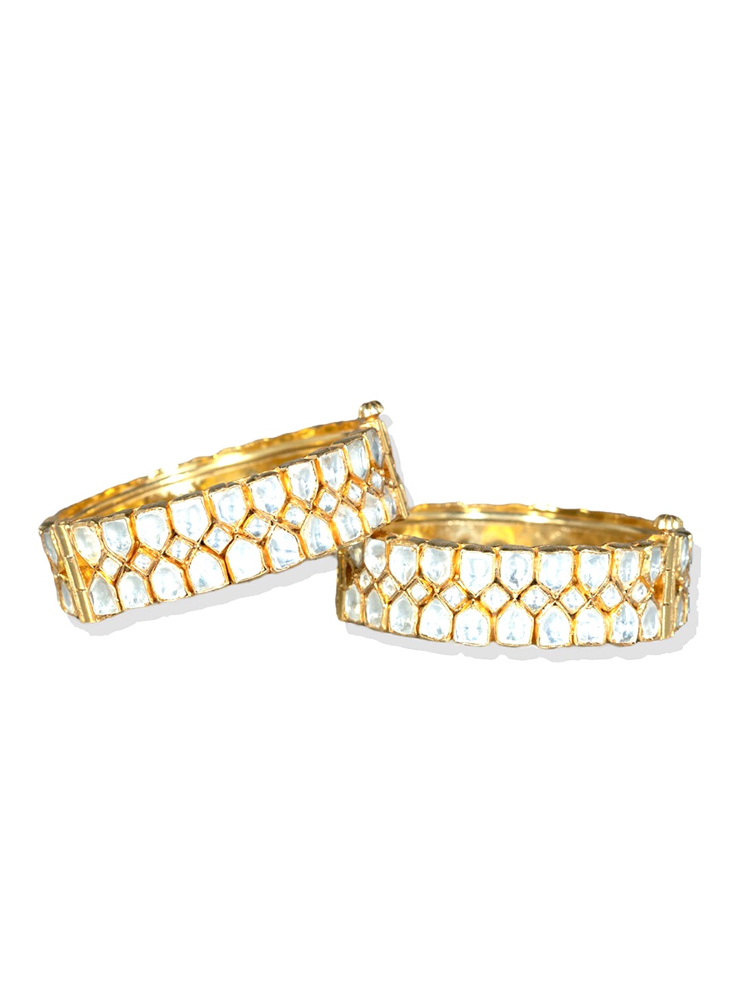 

AURAA TRENDS Pack Of 2 Gold-Plated White Kundan-Studded Bangle