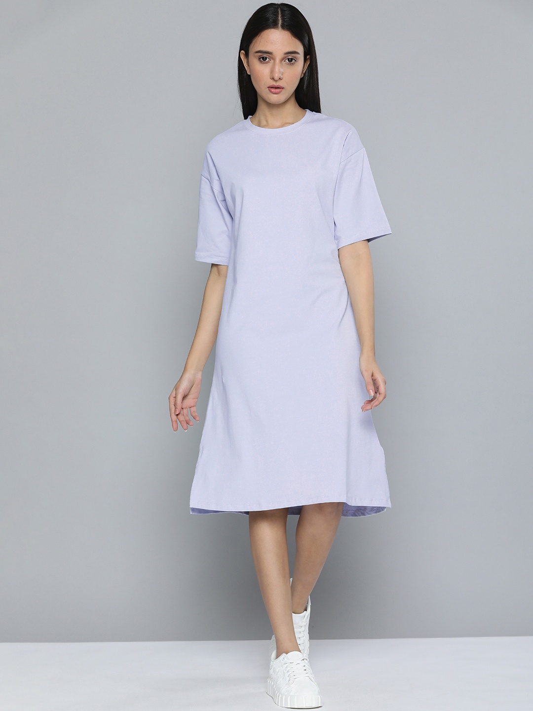 

ether Women Grey Solid Knee Length A-Line Dress