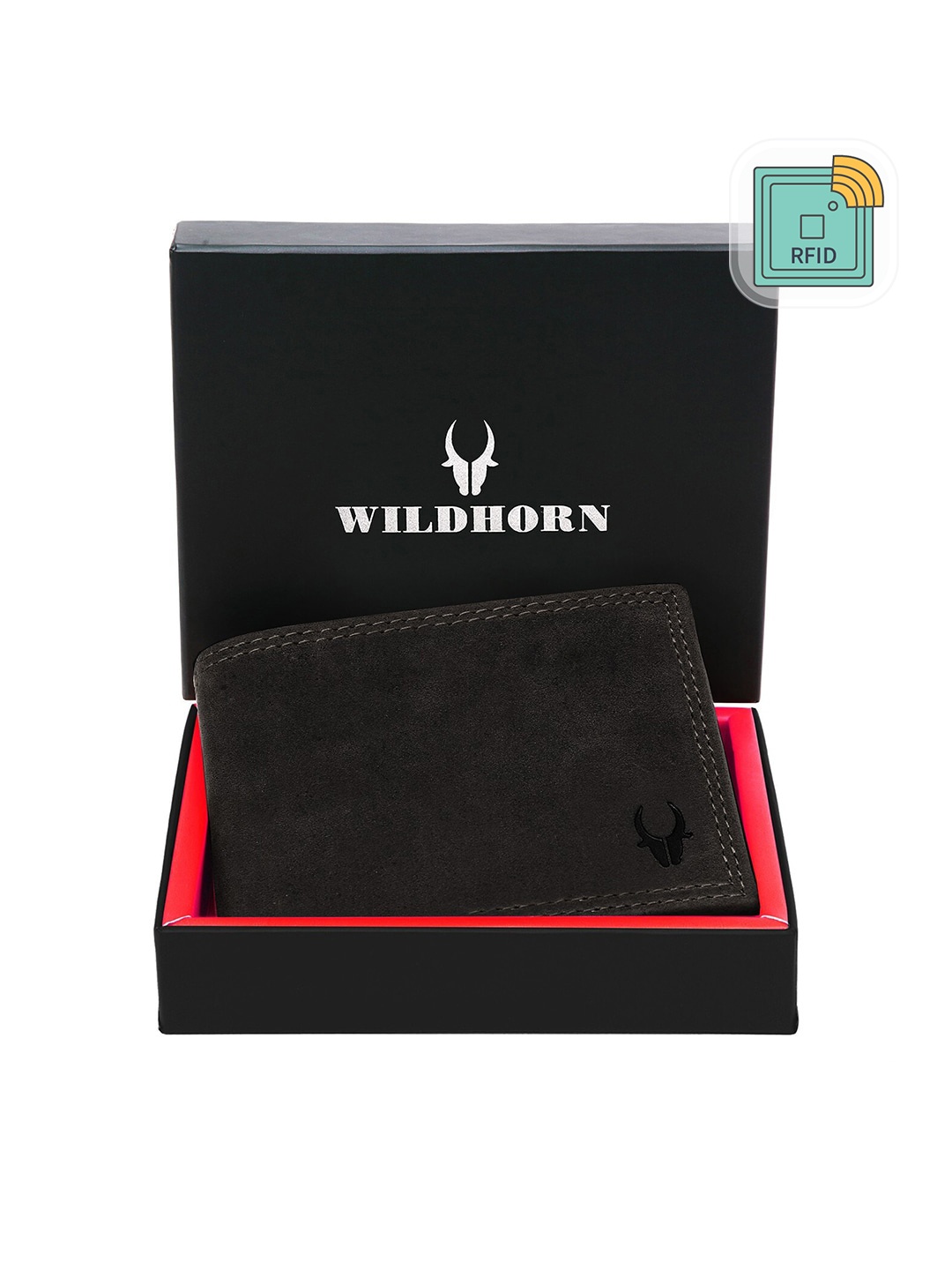 

WildHorn Men Solid Leather Two Fold Wallet, Black